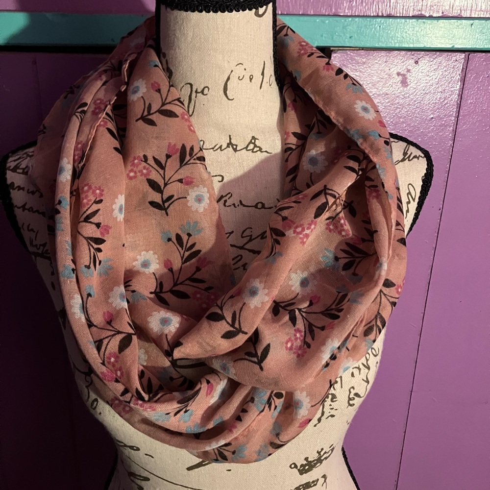 Floral Infinity Scarf - Pink and Blue